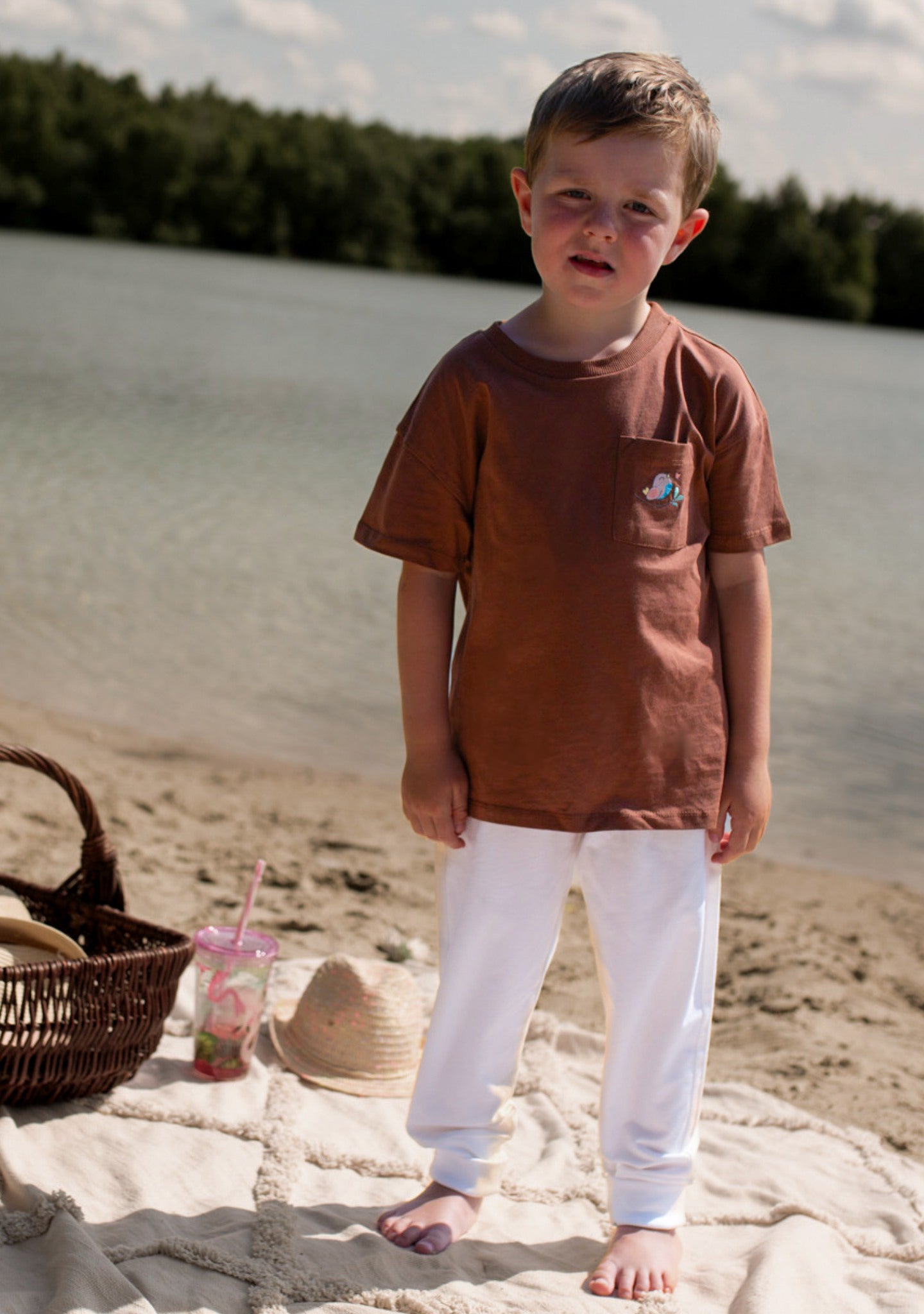 T-Shirt mit Brusttasche Kastanienbraun aus Baumwolle